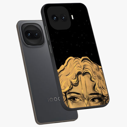 Shri Krishna Art Glass Case displayed in angled mockup highlighting spiritual Krishna illustration with divine aesthetic.
