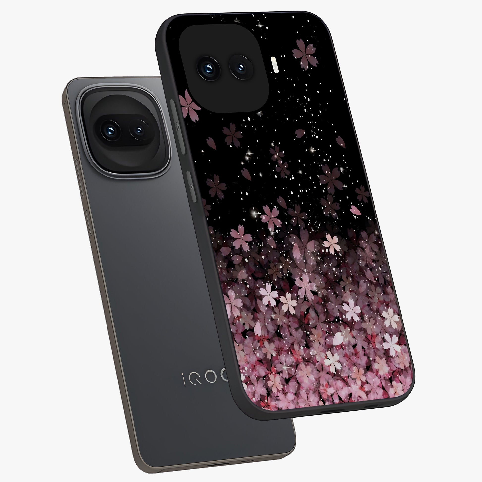 Small Starry Flowers Glass Case displayed in angled mockup highlighting tiny flower pattern with celestial aesthetic style.