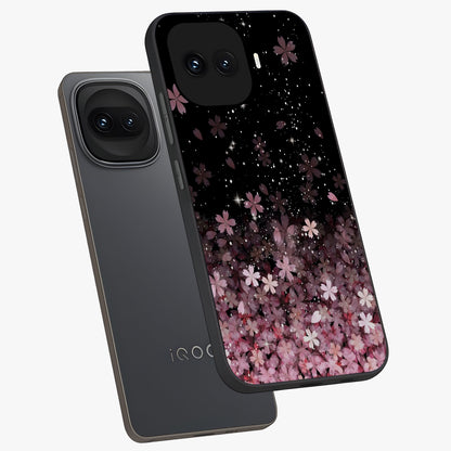 Small Starry Flowers Glass Case displayed in angled mockup highlighting tiny flower pattern with celestial aesthetic style.