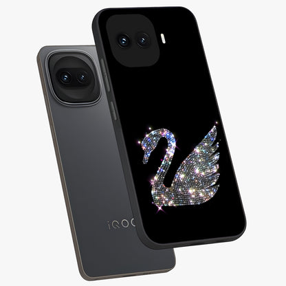 Starlit Swan Grace Glass Case displayed in angled mockup highlighting elegant swan illustration with dreamy celestial aesthetic.