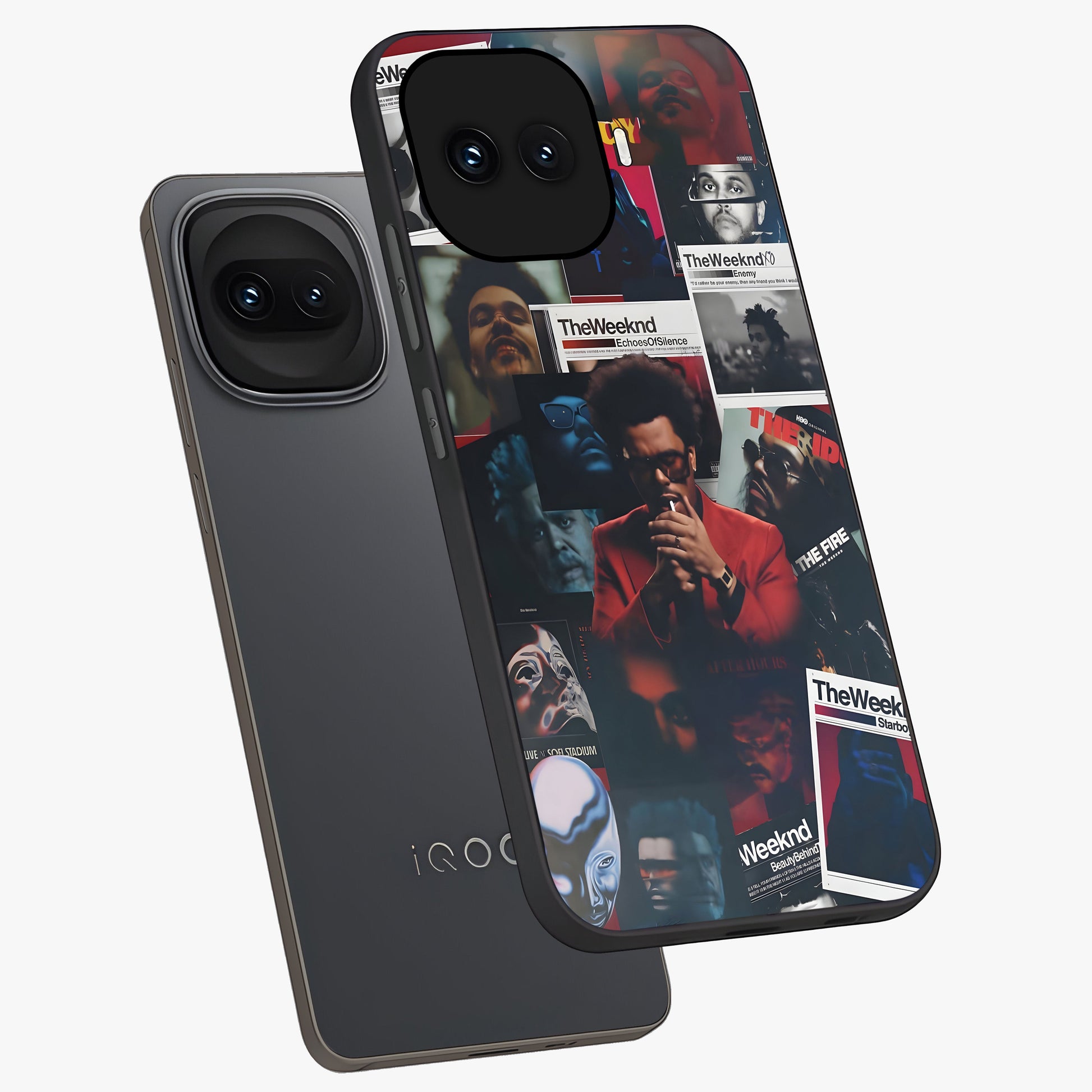 The Weeknd Glass Case displayed in angled mockup highlighting stylish pop culture inspired design with modern aesthetic.