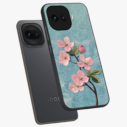 Threaded Blossom Breeze Glass Case displayed in angled mockup highlighting elegant floral design with soft aesthetic style.