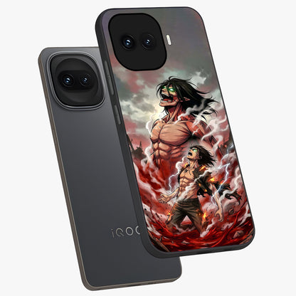 Titan Awakening Fury Glass Case displayed in angled mockup highlighting dramatic giant warrior design with bold anime aesthetic.