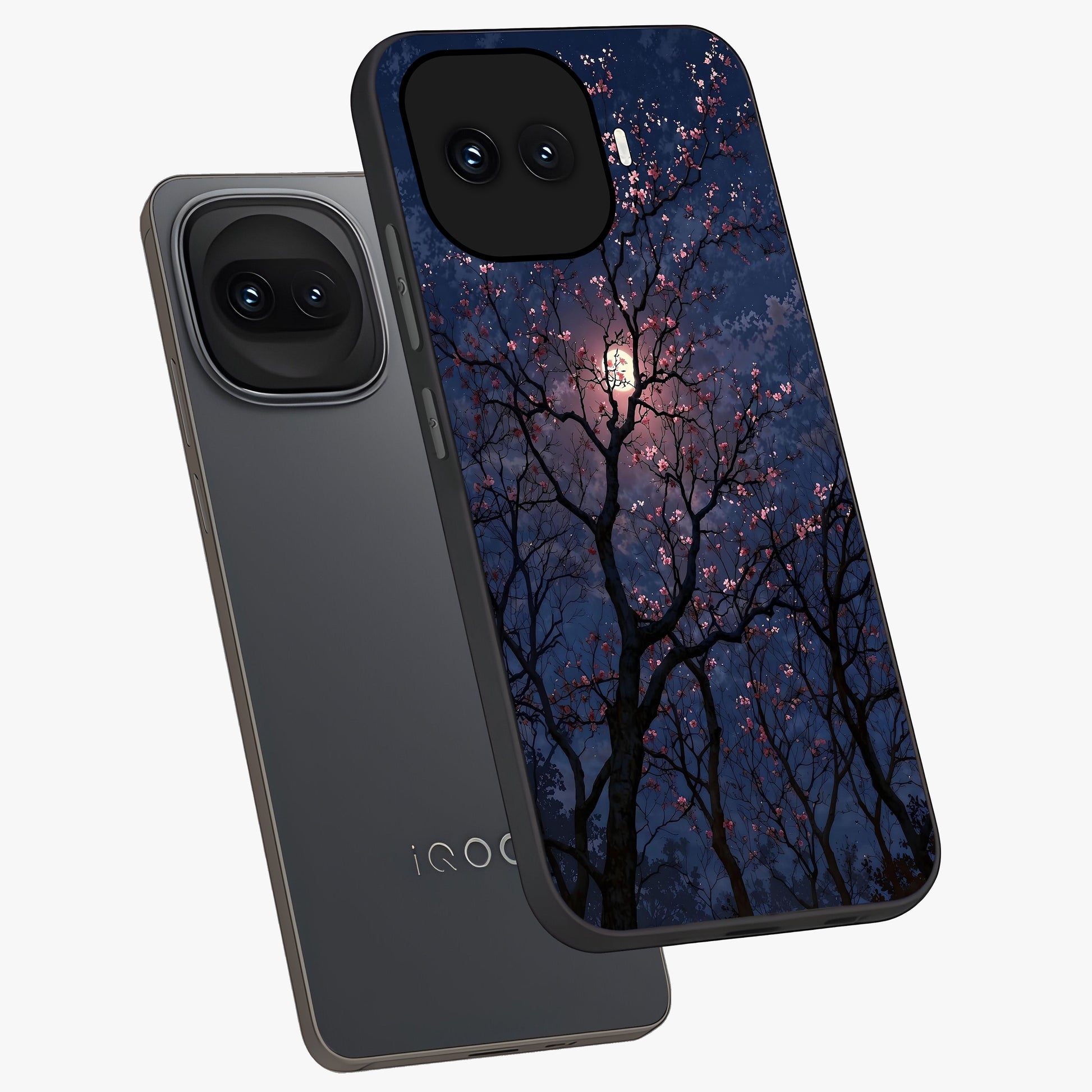 Twilight Sakura Serenade Glass Case displayed in angled mockup highlighting delicate sakura flower design with dreamy aesthetic.
