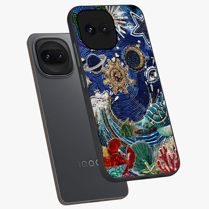 Universe Underwater Spark Glass Case displayed in angled mockup highlighting glowing aquatic design with celestial aesthetic.