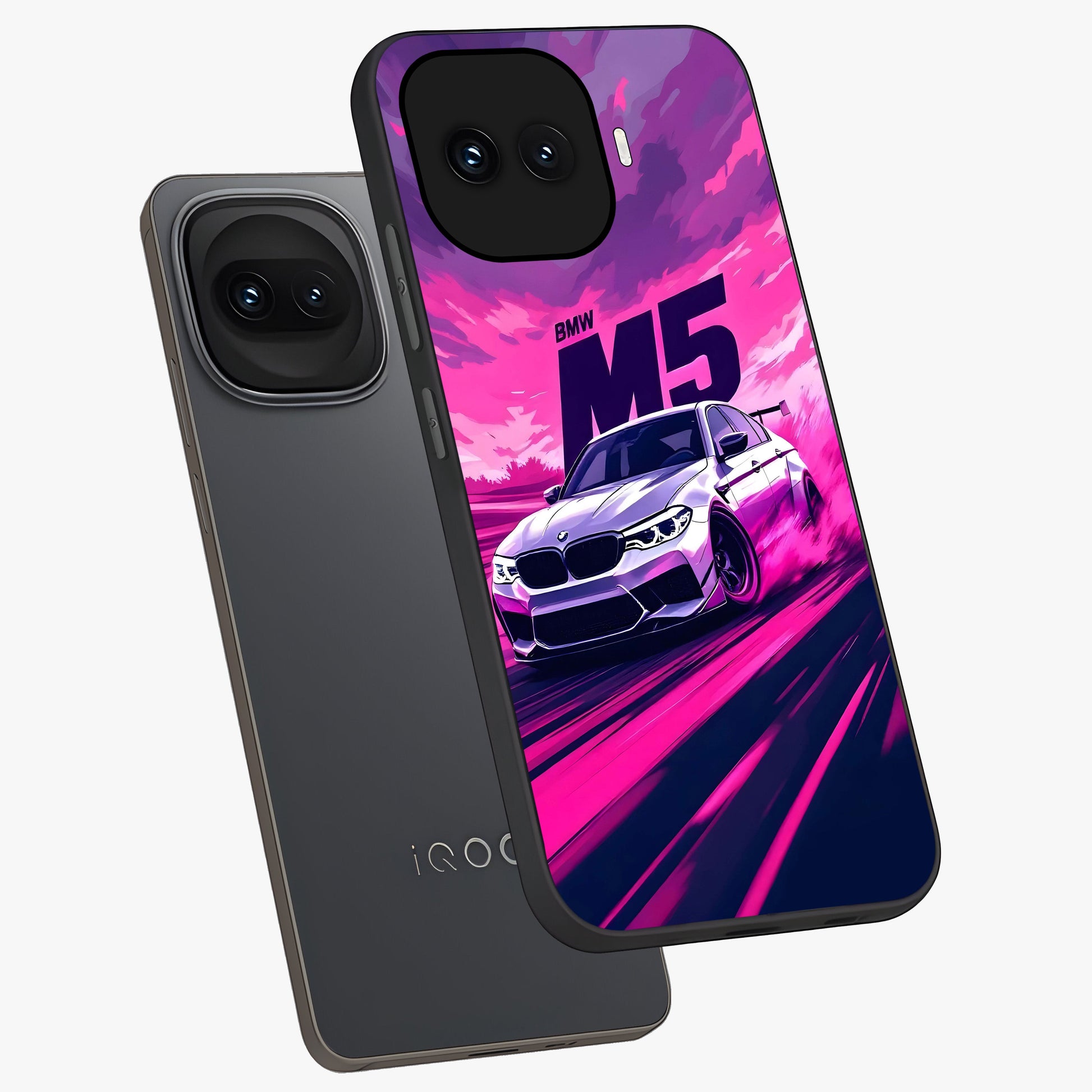 Velocity Drift Pulse Glass Case displayed in angled mockup highlighting dynamic drift design with sporty automotive aesthetic.