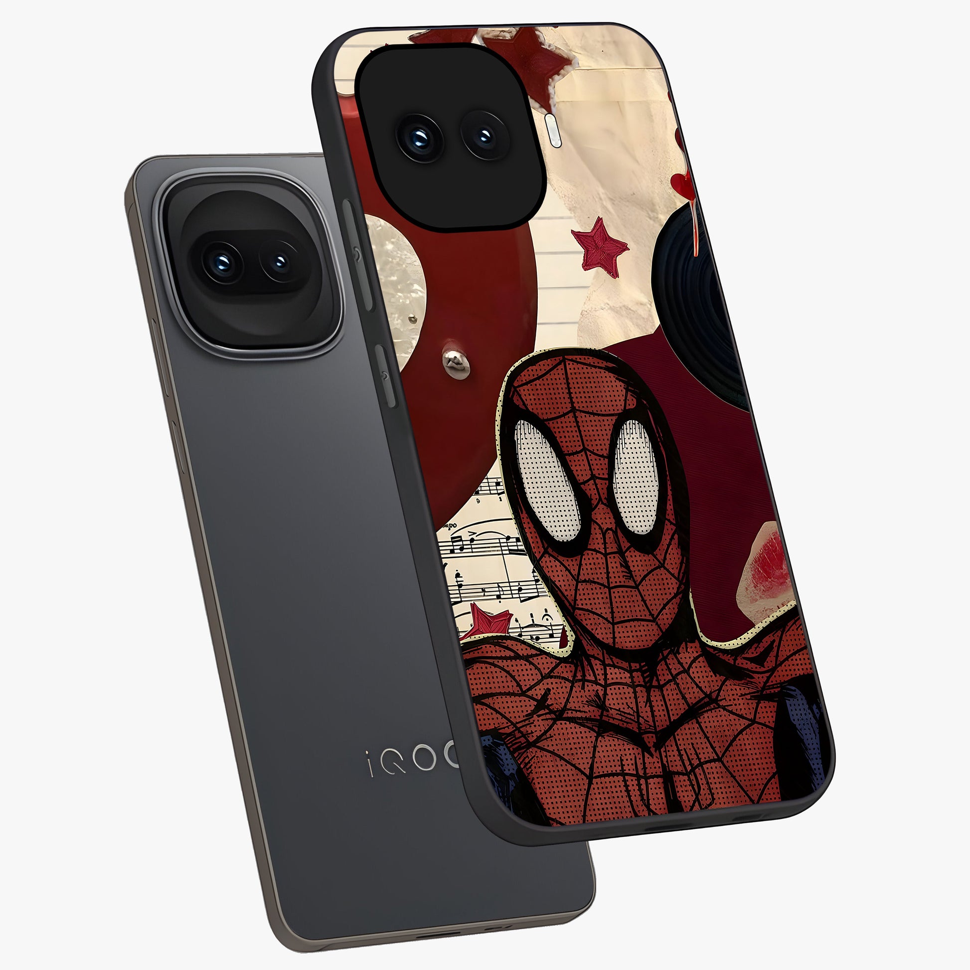 Web Warrior Vibes Glass Case displayed in angled mockup highlighting dynamic web design with comic style aesthetic.
