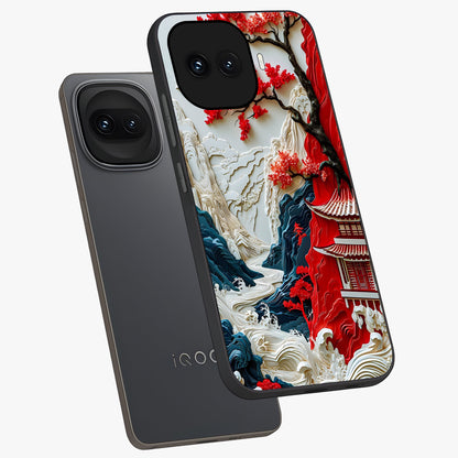 Whispers Of Sakura Waves Glass Case displayed in angled mockup highlighting flowing sakura design with soft floral aesthetic.