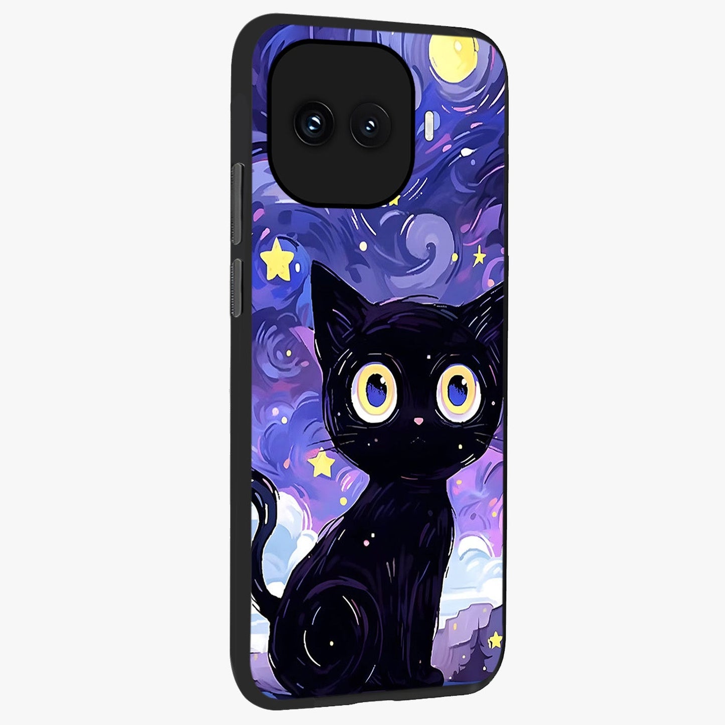 Abstract Cat Art Glass Case upright view showcasing creative feline illustration and aesthetic artistic style.