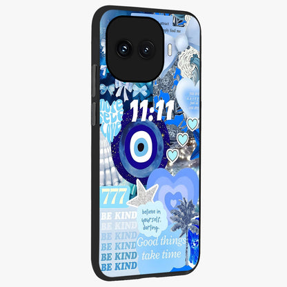 Aesthetic Be Kind Eye Glass Case upright view showcasing stylish eye illustration with positive message theme.