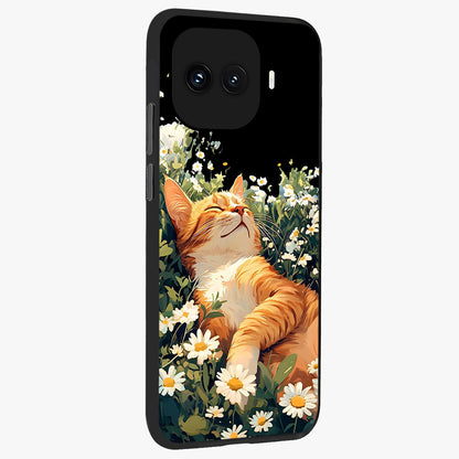 Blissful Bloom Cat Glass Case upright view showcasing charming cat design surrounded by blooming floral elements.