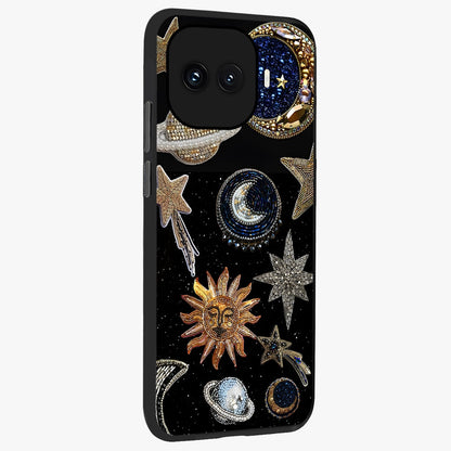 Celestial Gem Constellations Glass Case upright view showcasing cosmic constellation artwork with celestial aesthetic style.