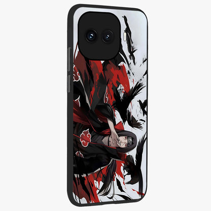 Crimson Crow Illusion Glass Case upright view showcasing striking crow illusion artwork with intense crimson theme.
