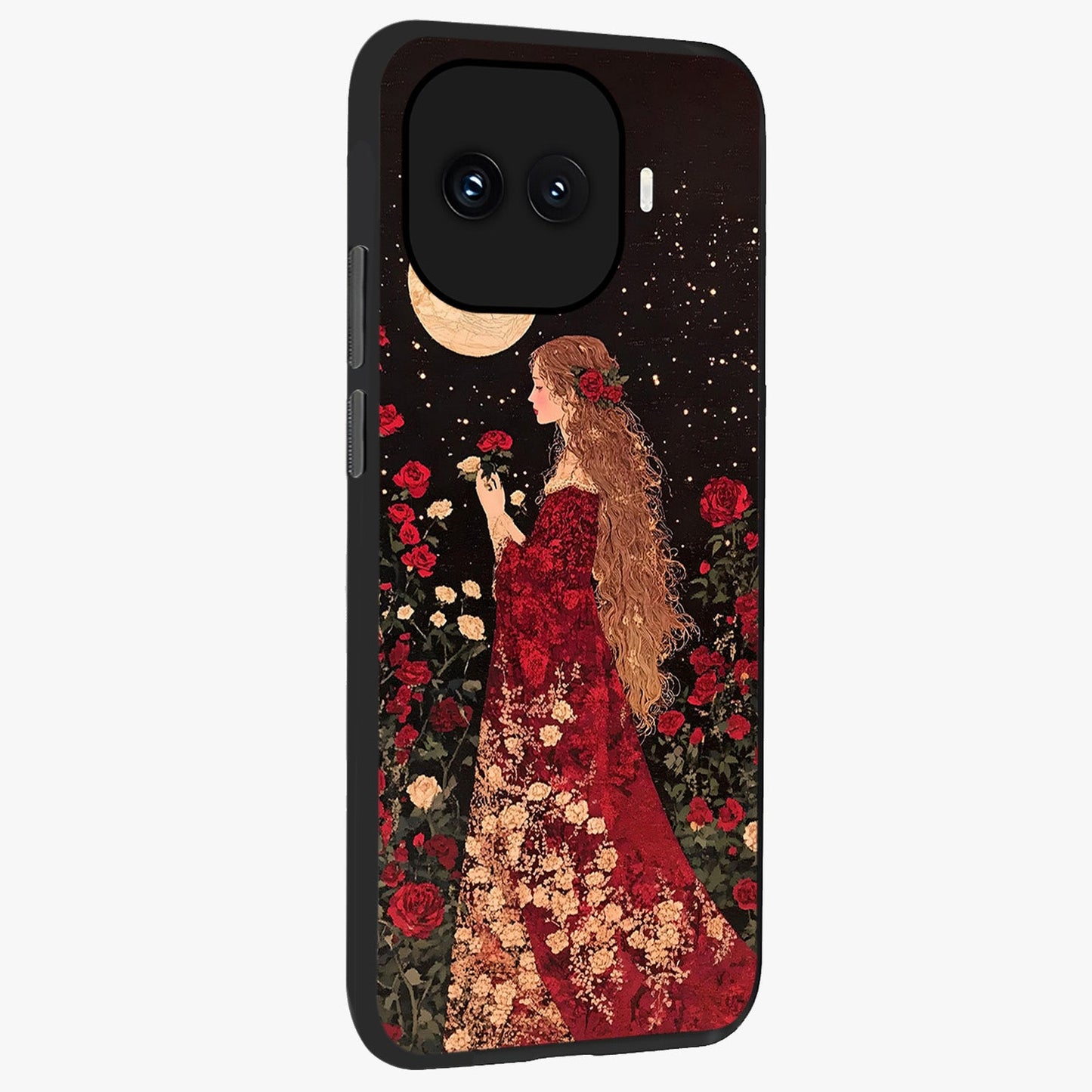 Crimson Dreams Glass Case upright view showcasing dreamy red toned artwork with modern aesthetic style.