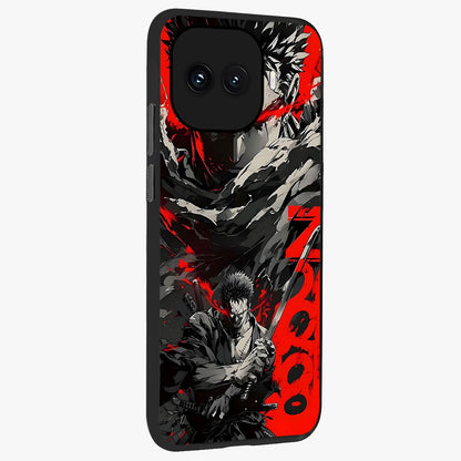 Demon Sword Resolve Glass Case upright view showcasing dramatic warrior artwork with intense battle theme.