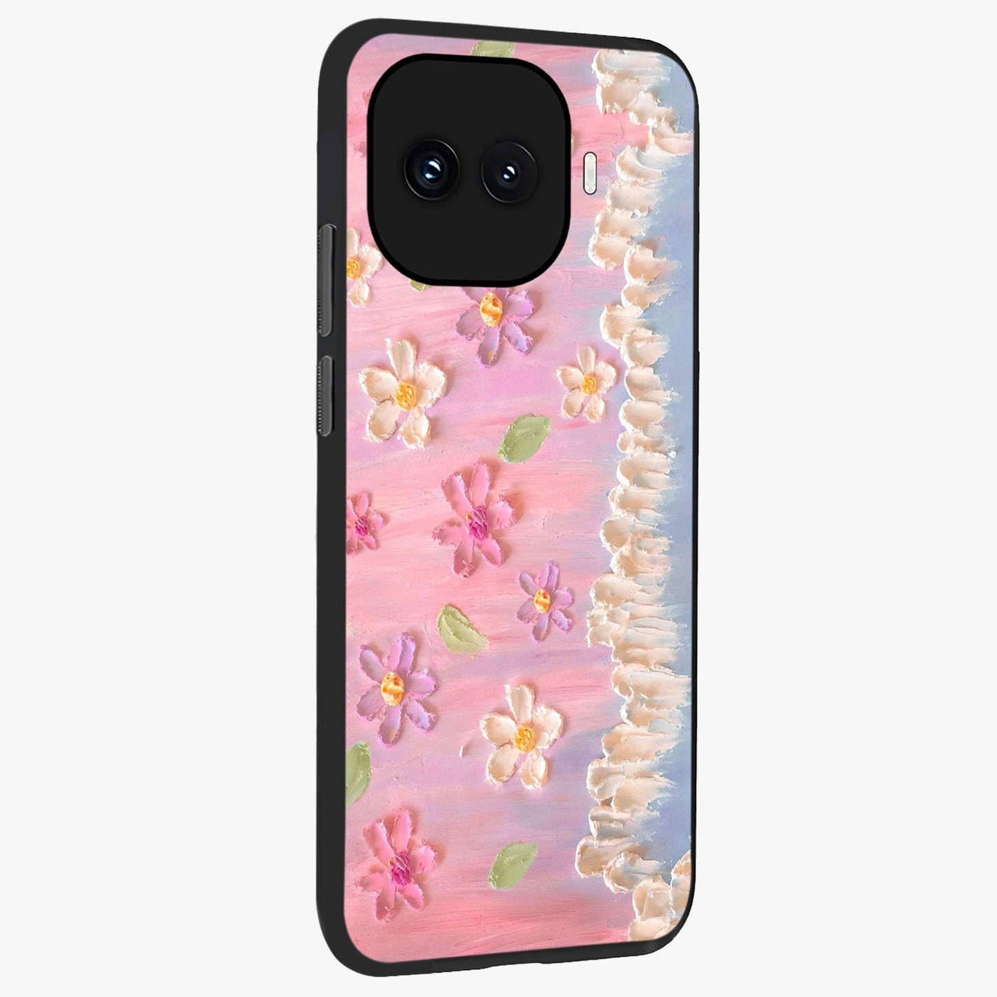 Dreamy Painted Garden Glass Case upright view showcasing vibrant floral garden artwork with artistic nature theme.