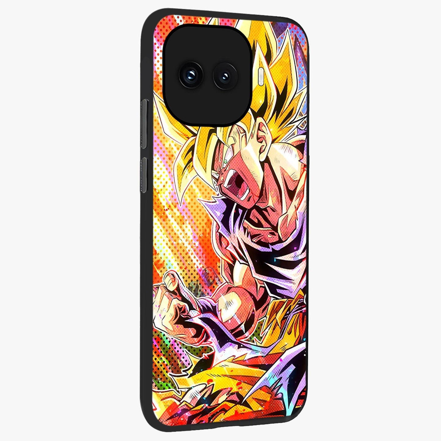 Firing Goku Glass Case upright view showcasing energetic anime artwork with bold warrior theme.