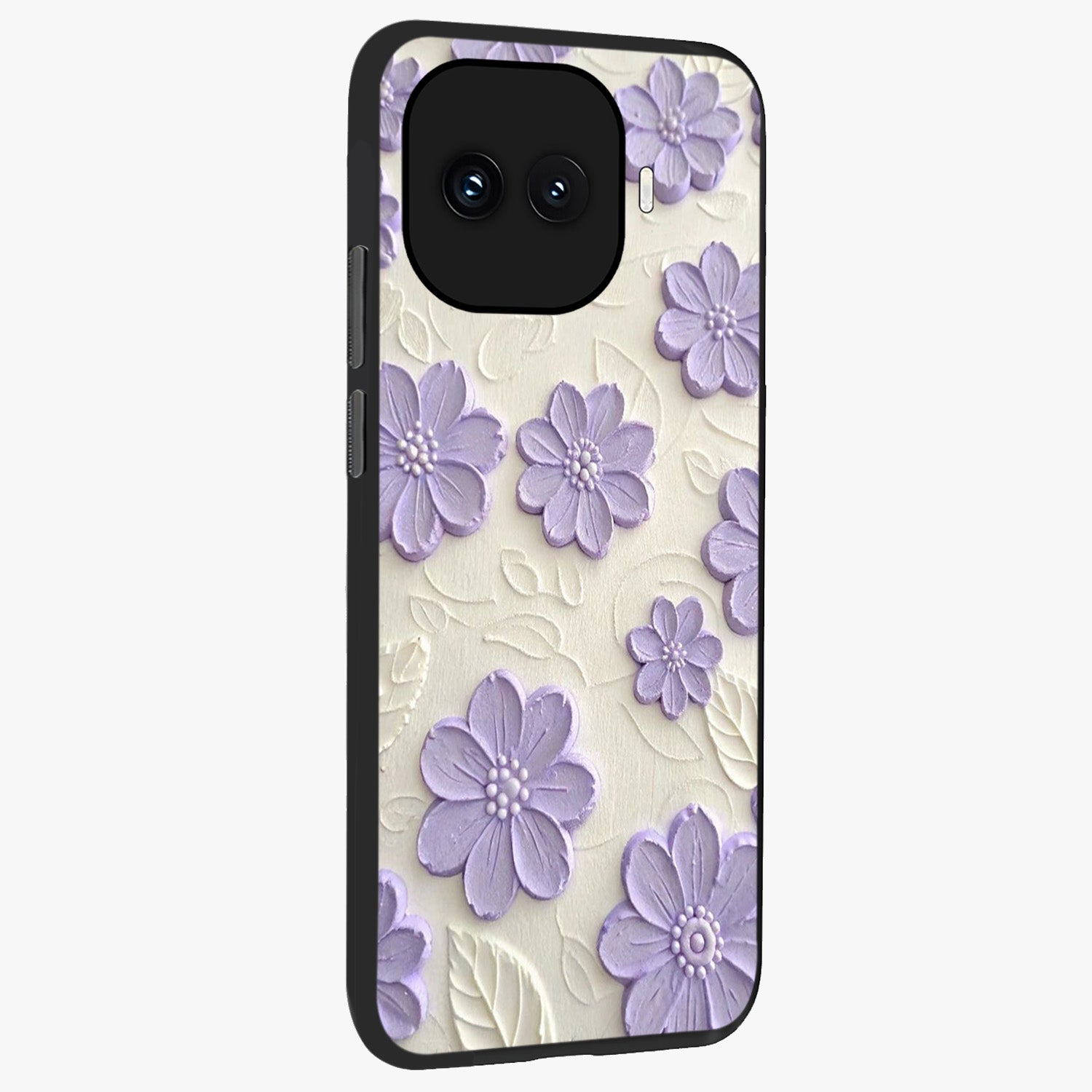 Floral Wall Art With Purple Flowers Glass Case upright view showcasing elegant purple flower artwork with decorative floral theme.