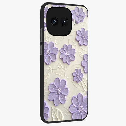 Floral Wall Art With Purple Flowers Glass Case upright view showcasing elegant purple flower artwork with decorative floral theme.