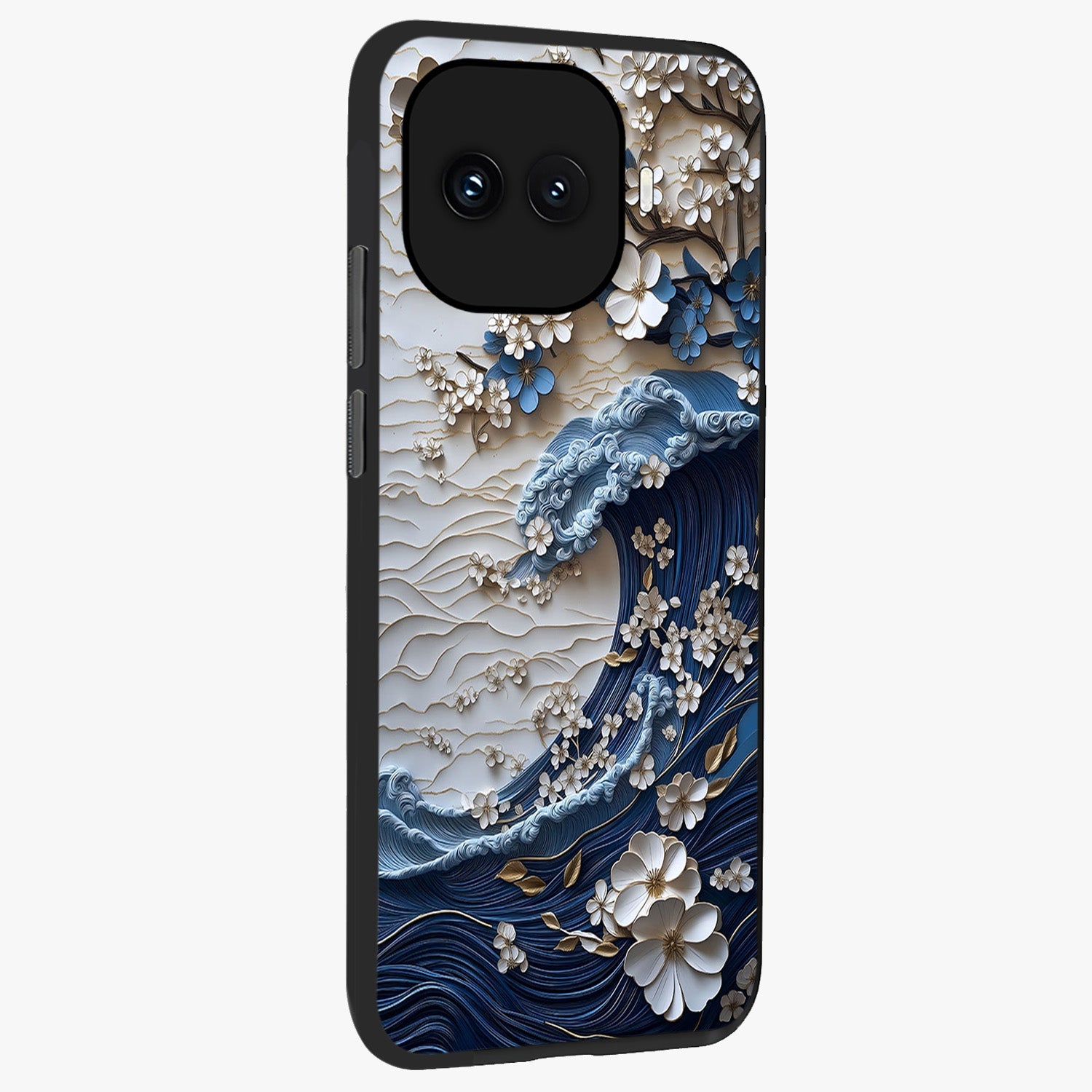 Floral Wave Origami Glass Case upright view showcasing creative floral origami artwork with artistic decorative theme.