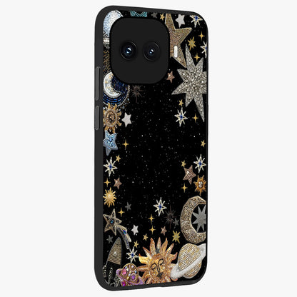Galactic Jewel Stars Glass Case upright view showcasing glittering star jewel artwork with vibrant galaxy theme.