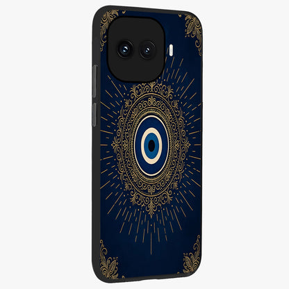 Golden Celestial Charm Glass Case upright view showcasing radiant celestial artwork with elegant golden theme.