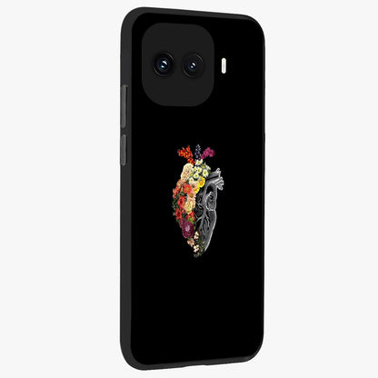 Heart With Flowers Glass Case upright view showcasing decorative heart and floral artwork with sweet romantic theme.
