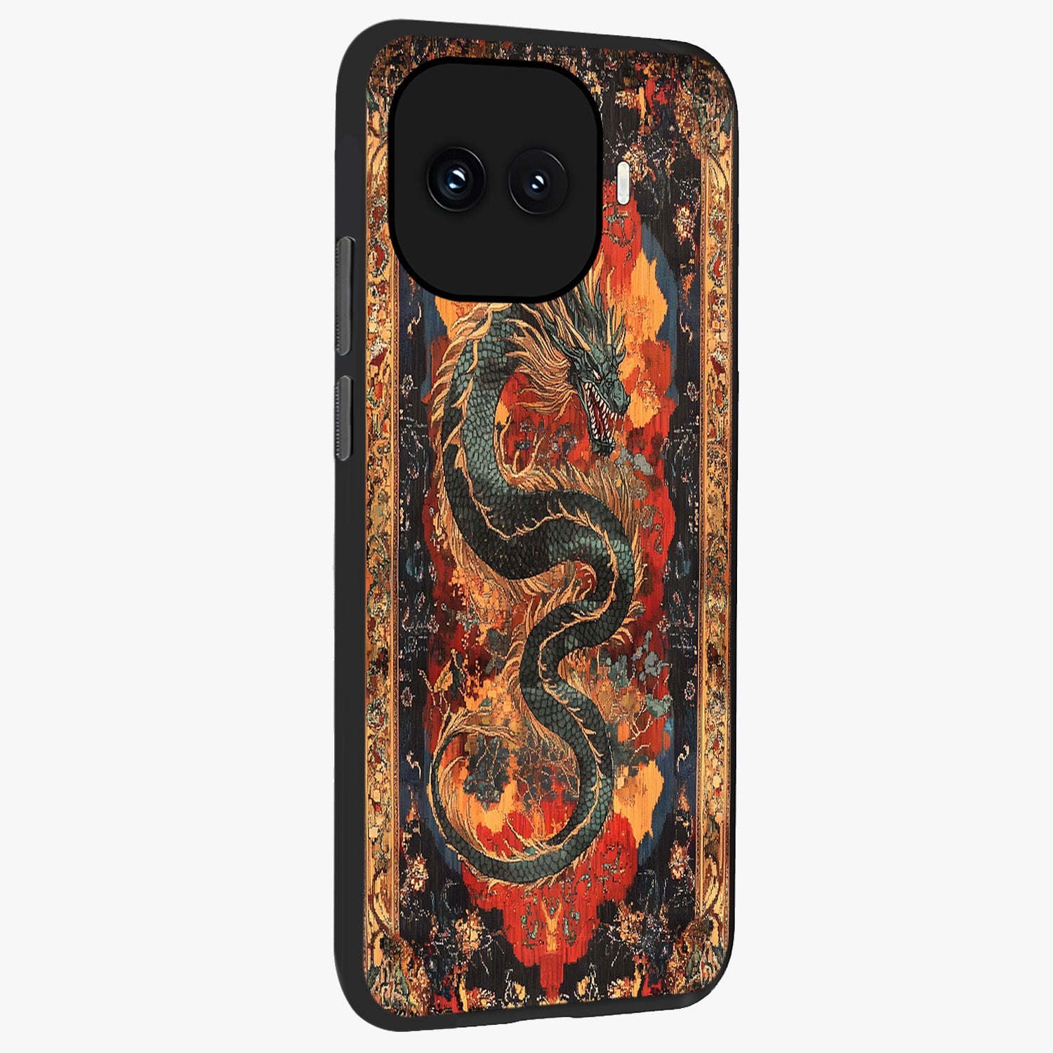 Inferno Dragon Soul Glass Case upright view showcasing intense dragon artwork with fantasy fire theme.
