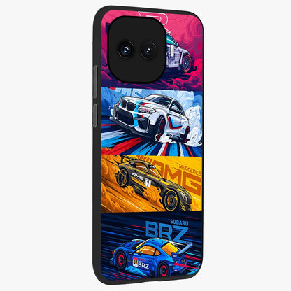 JDM Sports Car Glass Case upright view showcasing dynamic sports car artwork with bold racing theme.