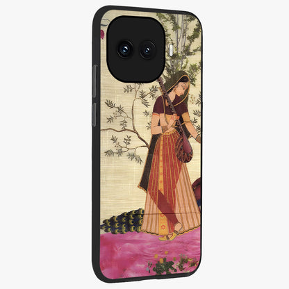 Lady With Veena Art Glass Case upright view showcasing classical veena artwork with traditional artistic theme.
