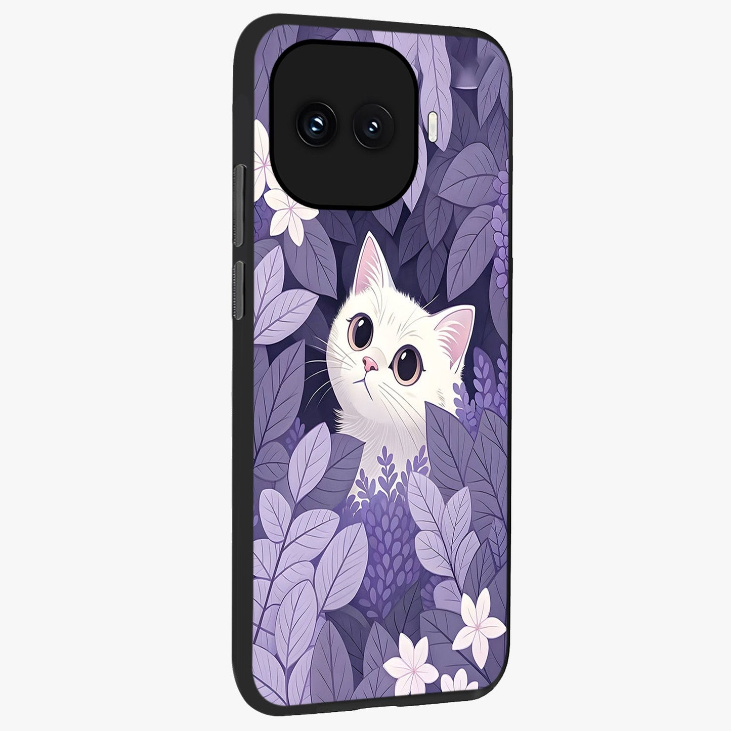 Lilac Hide Peek Cat Glass Case upright view showcasing charming cat artwork with adorable peek theme.