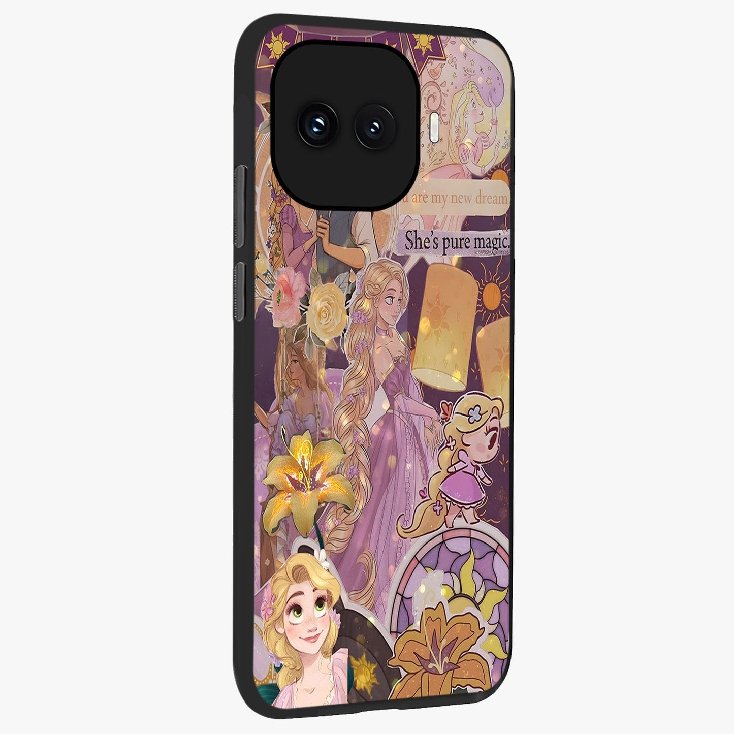Magical Tangled Dream Glass Case upright view showcasing enchanting artistic artwork with dreamy fantasy theme.