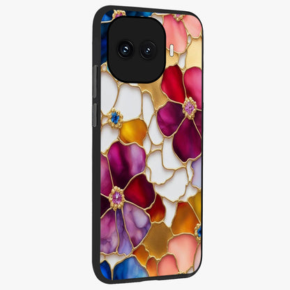 Marble Flower Pattern Glass Case upright view showcasing decorative marble flower artwork with refined style.