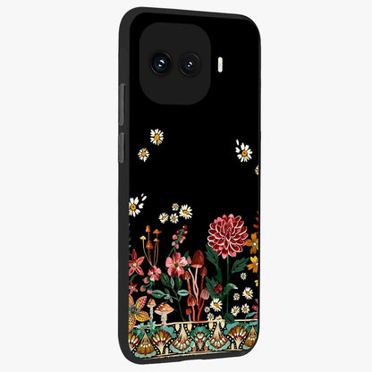 Midnight Bloom Pattern Glass Case upright view showcasing decorative floral artwork with deep night themed palette.