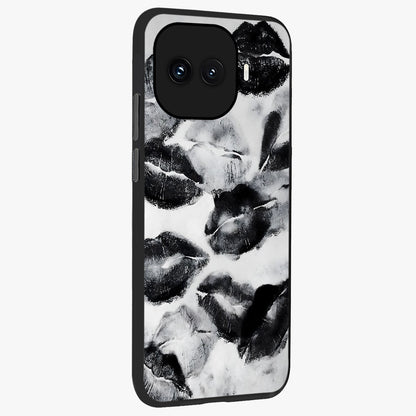 Midnight Kiss Marks Glass Case upright view showcasing stylish kiss mark artwork with trendy romantic theme.
