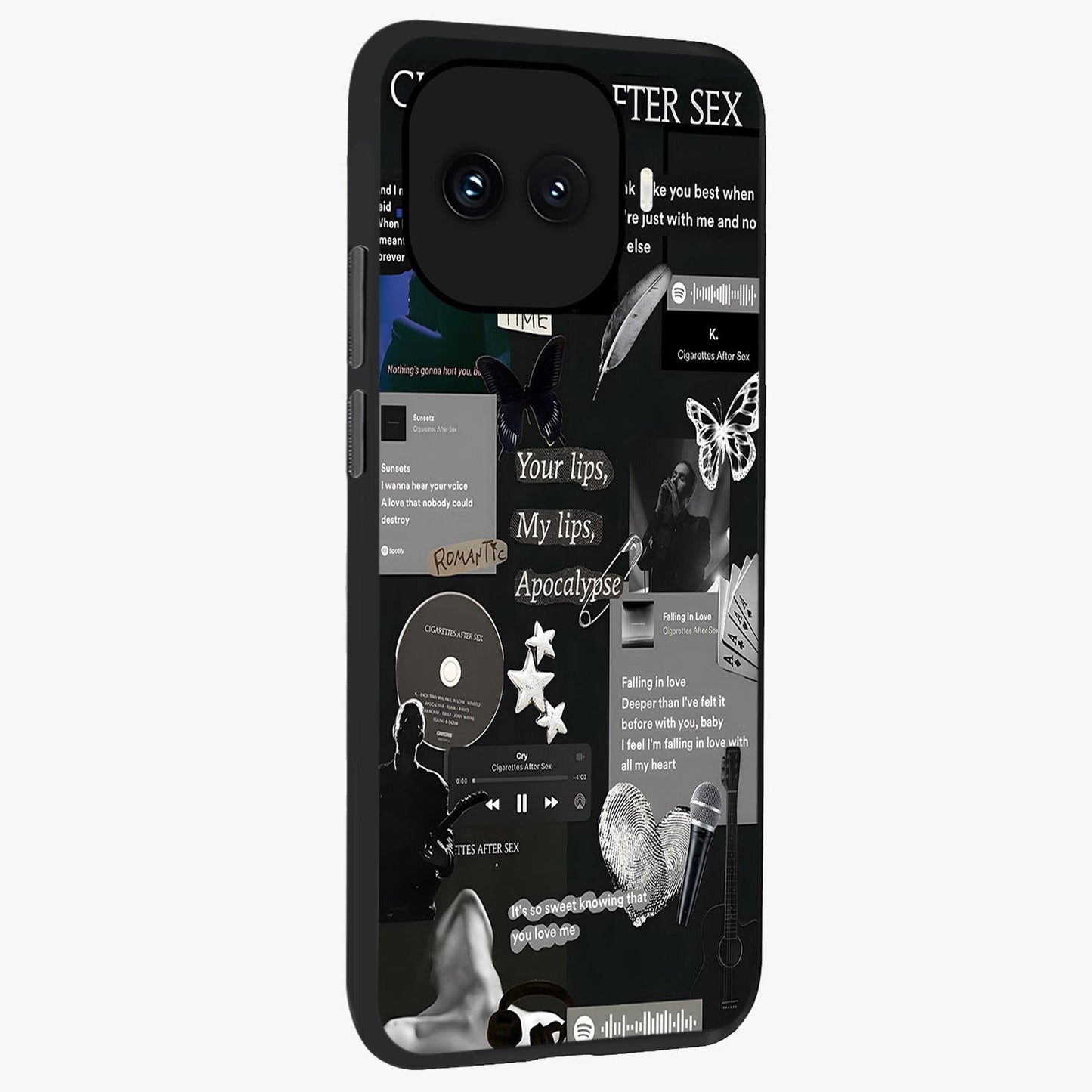 Midnight Love Echo Glass Case upright view showcasing expressive romantic artwork with dreamy midnight theme.