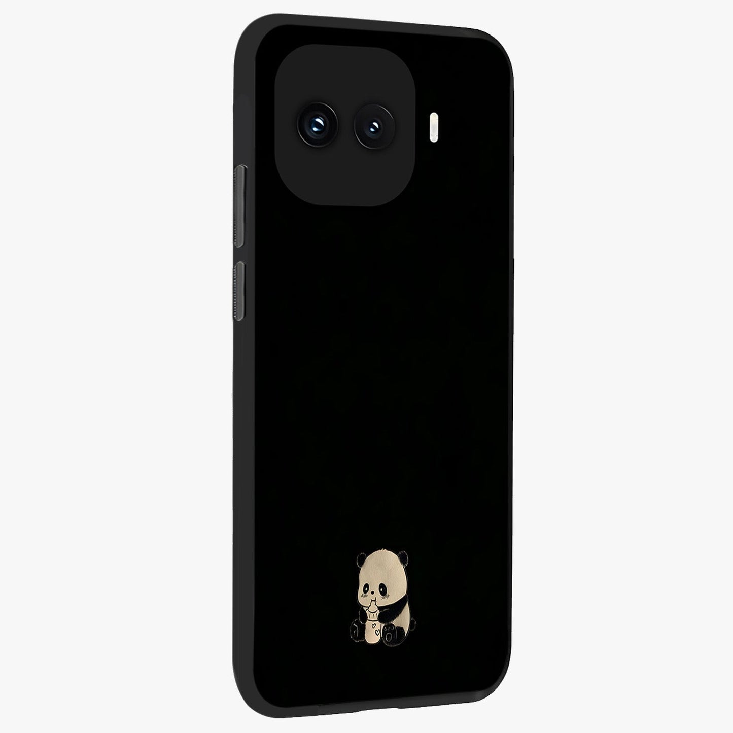 Midnight Panda Love Glass Case upright view showcasing charming panda artwork with playful romantic theme.