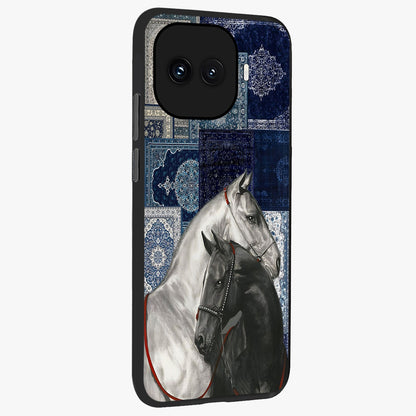 Midnight Stallion Blues Glass Case upright view showcasing dramatic horse artwork with bold artistic theme.