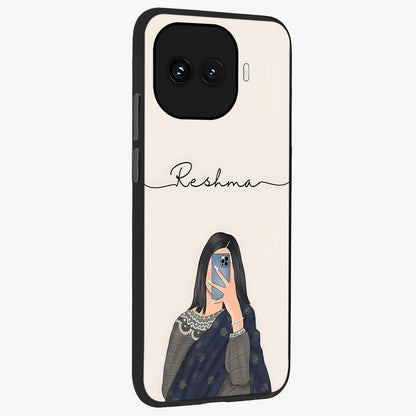 Mirror Mood Muse With Custom Name Glass Case upright view showcasing artistic mirror themed artwork with personalized aesthetic.