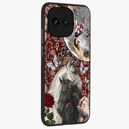 Moonlit Royal Stallion Glass Case upright view showcasing dramatic horse artwork with glowing moon themed design.
