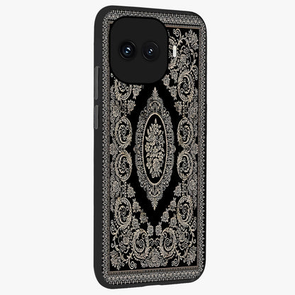 Noir Bloom Elegance Glass Case upright view showcasing graceful floral artwork with luxurious dark theme.