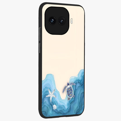 Ocean Drift Turtle Glass Case upright view showcasing calm underwater turtle artwork with nature inspired theme.