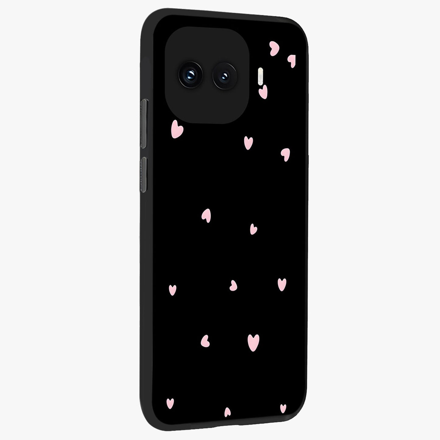 Pink Love Drops Glass Case upright view showcasing charming heart drop artwork with romantic playful theme.