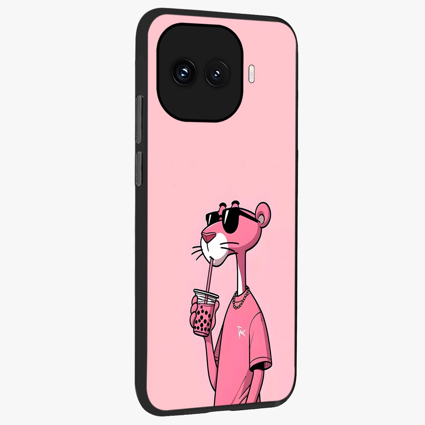 Pink Panther Glass Case upright view showcasing fun animated artwork with stylish retro cartoon theme.