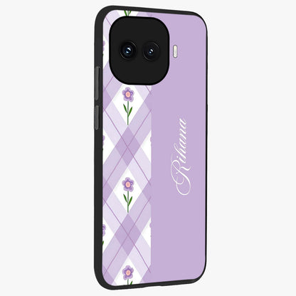 Purple Diamond Floral Glass Case upright view showcasing vibrant floral artwork with stylish geometric theme.