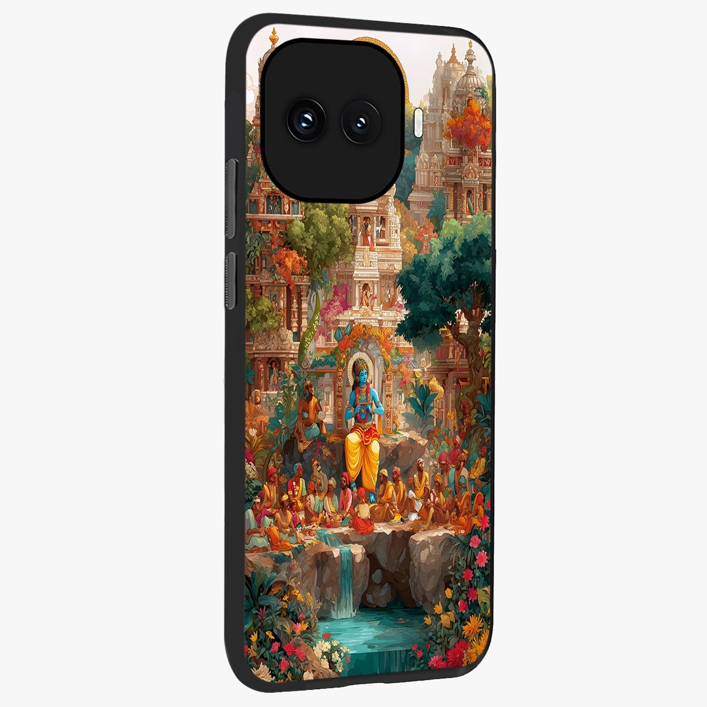 Sacred Sunlight Gods Glass Case upright view showcasing glowing divine artwork with sacred mythological theme.