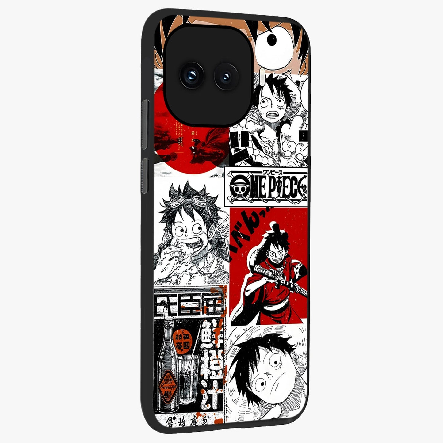 Strawhat Chaos Panels Glass Case upright view showcasing energetic anime artwork with bold adventure theme.
