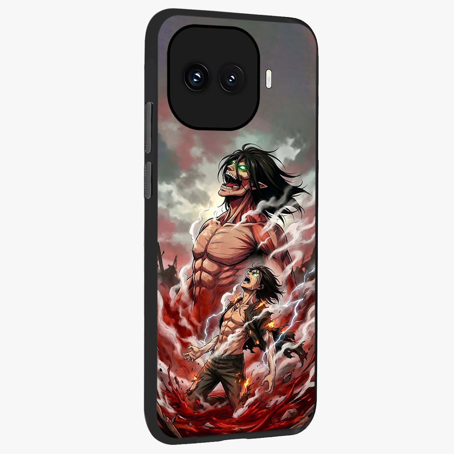 Titan Awakening Fury Glass Case upright view showcasing intense titan artwork with epic fantasy theme.
