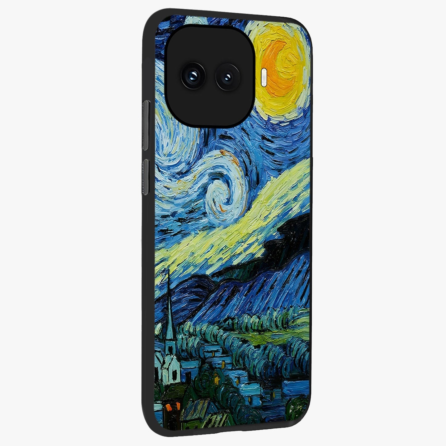 Van Gogh Art Glass Case upright view showcasing expressive painting style artwork with timeless artistic theme.