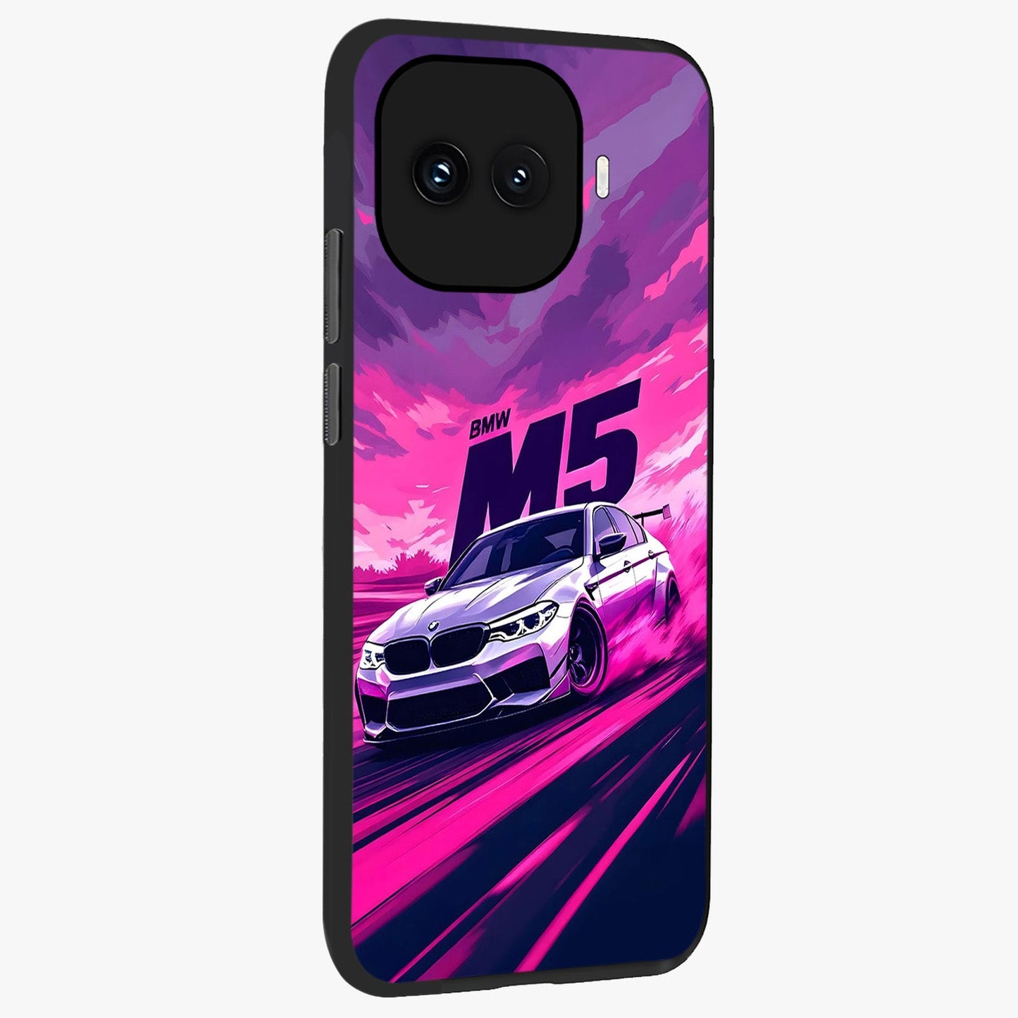 Velocity Drift Pulse Glass Case upright view showcasing powerful racing artwork with energetic motorsport theme.